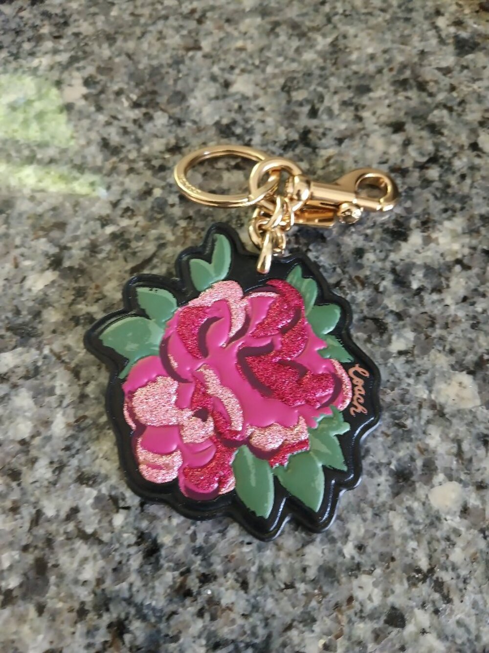 Real Coach Red Pink Signature Tea Rose Flower Floral Bag Charm Keychain